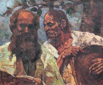 Octav Bancila : Confession of the peasant (composition with self portrait)